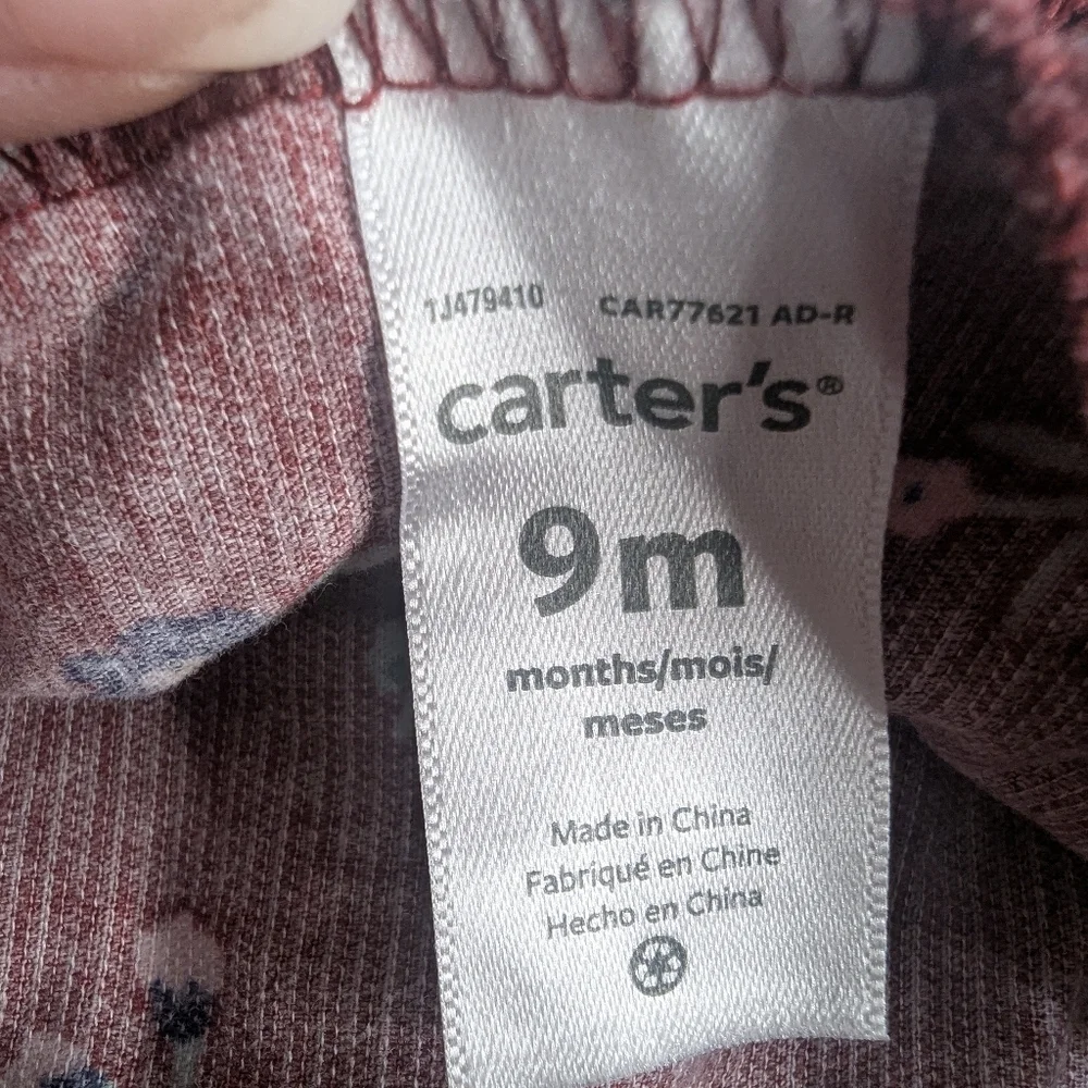 Carter's Corduroy Maroon Floral Bibbed Romper 9 Months